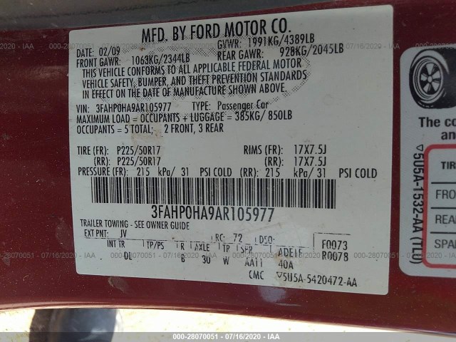 Photo 8 VIN: 3FAHP0HA9AR105977 - FORD FUSION 