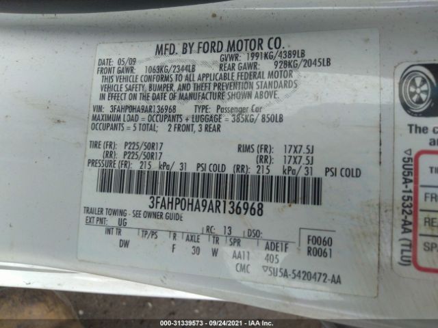 Photo 8 VIN: 3FAHP0HA9AR136968 - FORD FUSION 