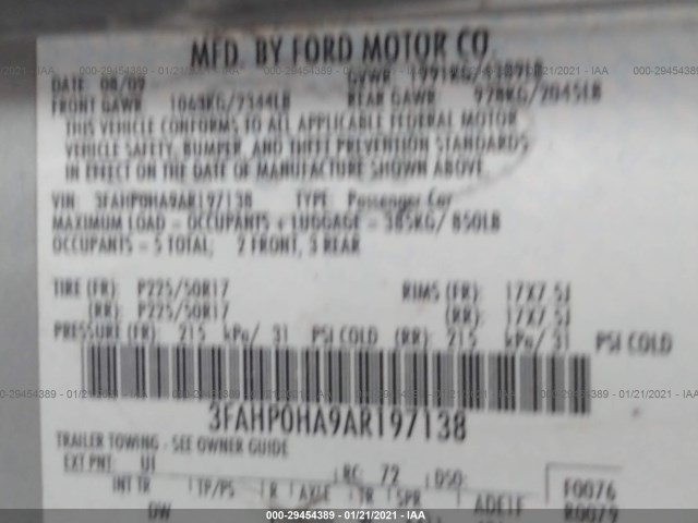 Photo 8 VIN: 3FAHP0HA9AR197138 - FORD FUSION 