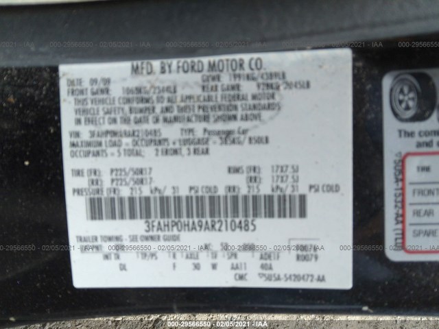 Photo 8 VIN: 3FAHP0HA9AR210485 - FORD FUSION 