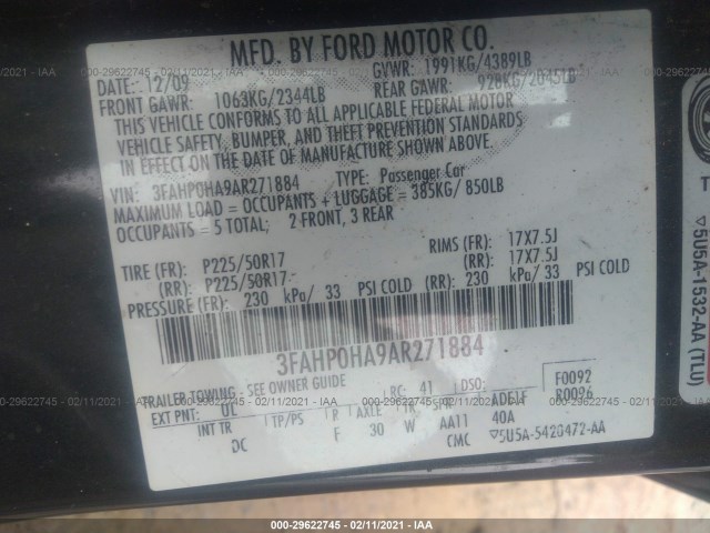 Photo 8 VIN: 3FAHP0HA9AR271884 - FORD FUSION 