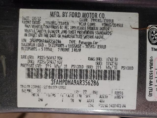 Photo 9 VIN: 3FAHP0HA9AR356286 - FORD FUSION SE 