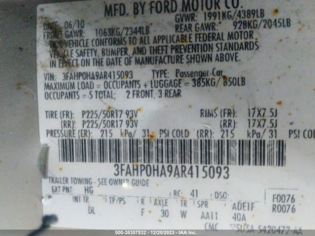 Photo 8 VIN: 3FAHP0HA9AR415093 - FORD FUSION 