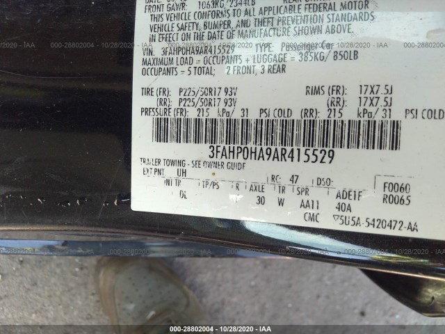 Photo 8 VIN: 3FAHP0HA9AR415529 - FORD FUSION 