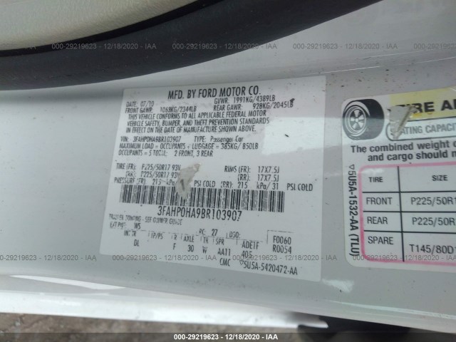 Photo 8 VIN: 3FAHP0HA9BR103907 - FORD FUSION 