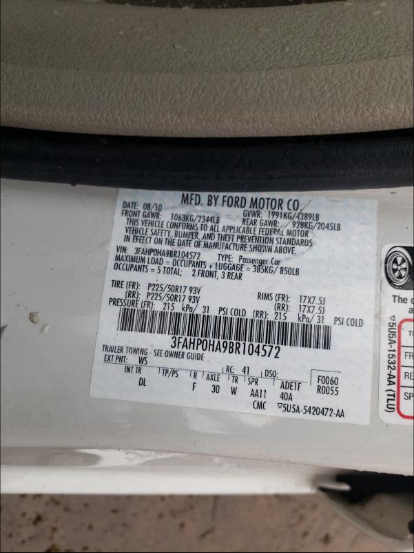 Photo 9 VIN: 3FAHP0HA9BR104572 - FORD FUSION SE 