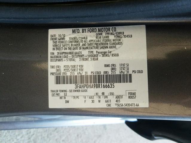 Photo 9 VIN: 3FAHP0HA9BR166635 - FORD FUSION SE 