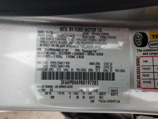 Photo 11 VIN: 3FAHP0HA9BR197285 - FORD FUSION SE 