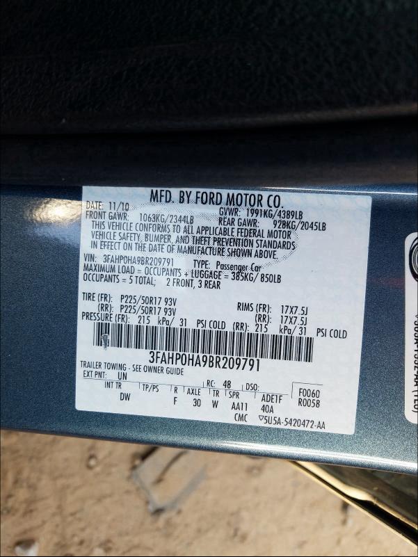 Photo 9 VIN: 3FAHP0HA9BR209791 - FORD FUSION SE 