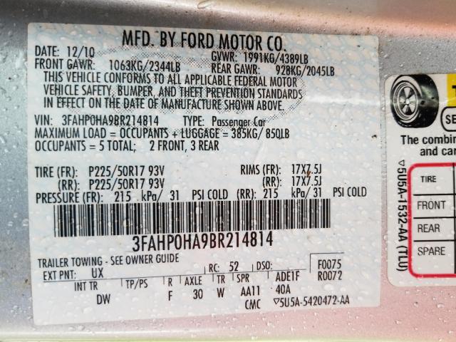 Photo 9 VIN: 3FAHP0HA9BR214814 - FORD FUSION SE 