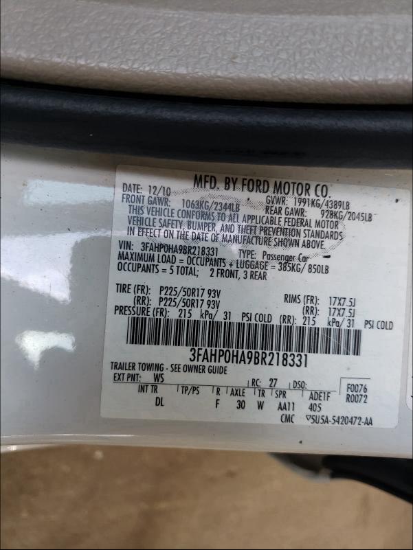 Photo 9 VIN: 3FAHP0HA9BR218331 - FORD FUSION SE 