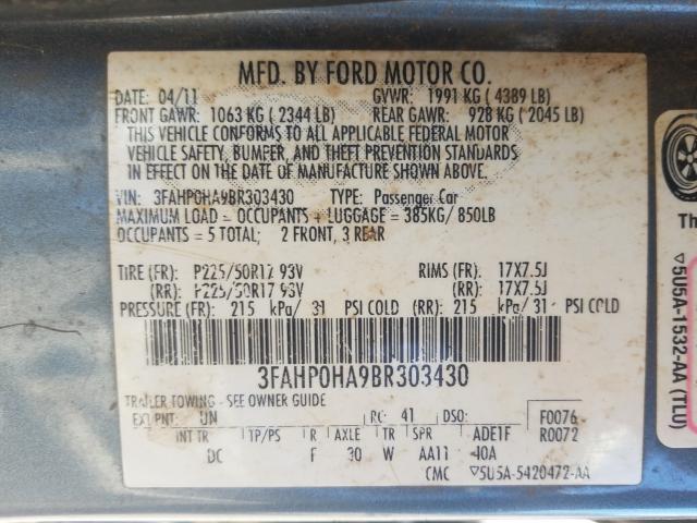 Photo 9 VIN: 3FAHP0HA9BR303430 - FORD FUSION SE 