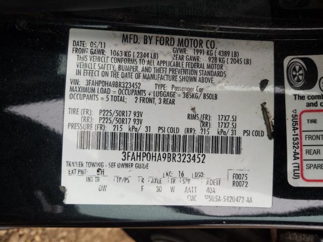 Photo 9 VIN: 3FAHP0HA9BR323452 - FORD FUSION SE 