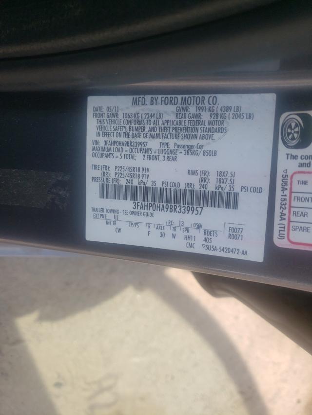 Photo 9 VIN: 3FAHP0HA9BR339957 - FORD FUSION 