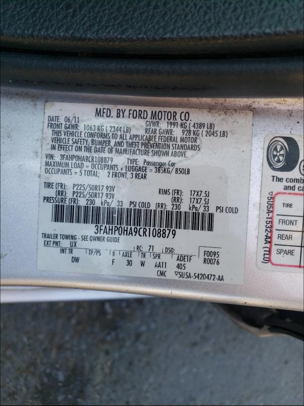 Photo 9 VIN: 3FAHP0HA9CR108879 - FORD FUSION SE 