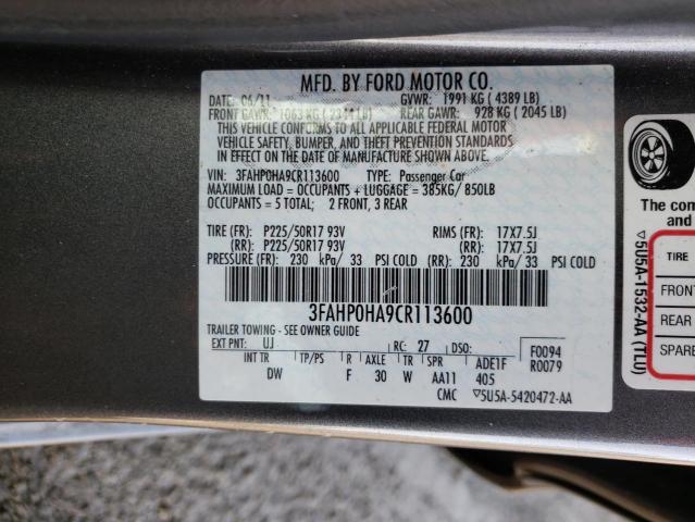 Photo 11 VIN: 3FAHP0HA9CR113600 - FORD FUSION SE 