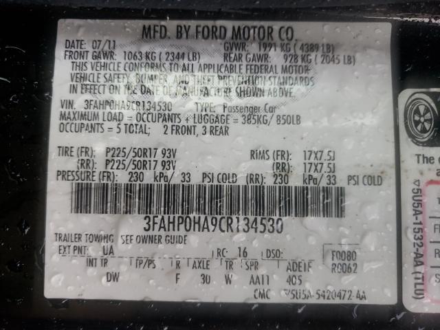 Photo 9 VIN: 3FAHP0HA9CR134530 - FORD FUSION SE 