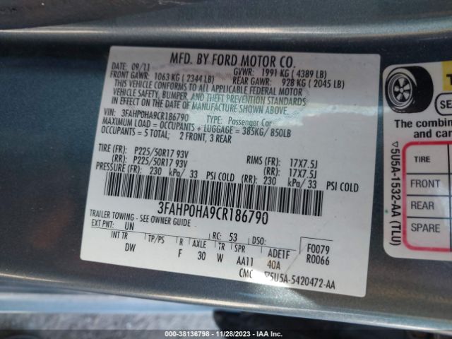 Photo 8 VIN: 3FAHP0HA9CR186790 - FORD FUSION 