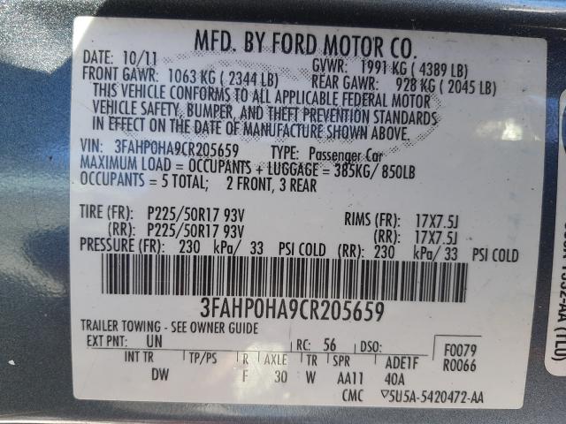 Photo 9 VIN: 3FAHP0HA9CR205659 - FORD FUSION SE 