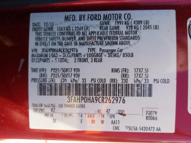 Photo 9 VIN: 3FAHP0HA9CR262976 - FORD FUSION SE 