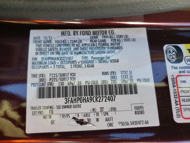 Photo 9 VIN: 3FAHP0HA9CR272407 - FORD FUSION SE 