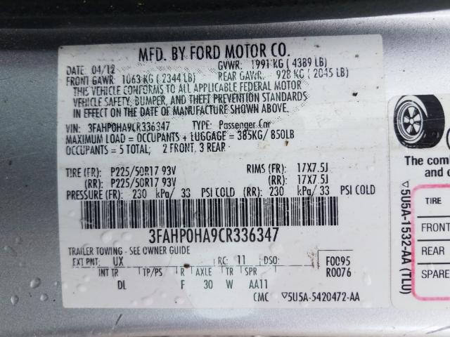 Photo 9 VIN: 3FAHP0HA9CR336347 - FORD FUSION SE 