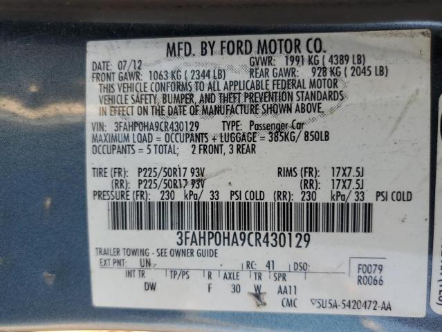 Photo 11 VIN: 3FAHP0HA9CR430129 - FORD FUSION SE 