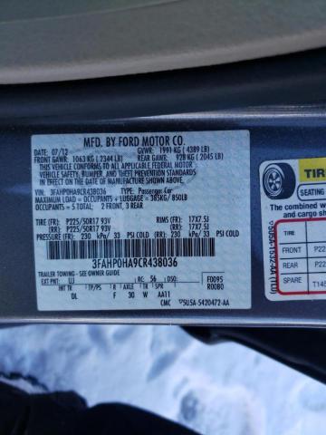 Photo 9 VIN: 3FAHP0HA9CR438036 - FORD FUSION SE 