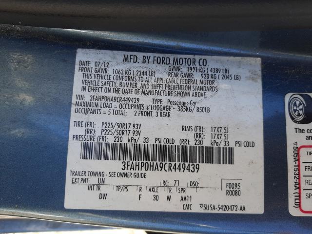 Photo 9 VIN: 3FAHP0HA9CR449439 - FORD FUSION SE 