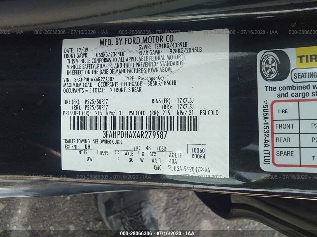 Photo 8 VIN: 3FAHP0HAXAR279587 - FORD FUSION 