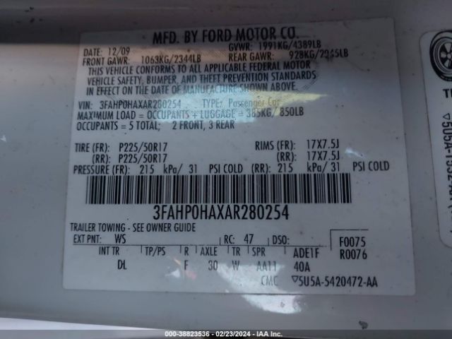 Photo 8 VIN: 3FAHP0HAXAR280254 - FORD FUSION 