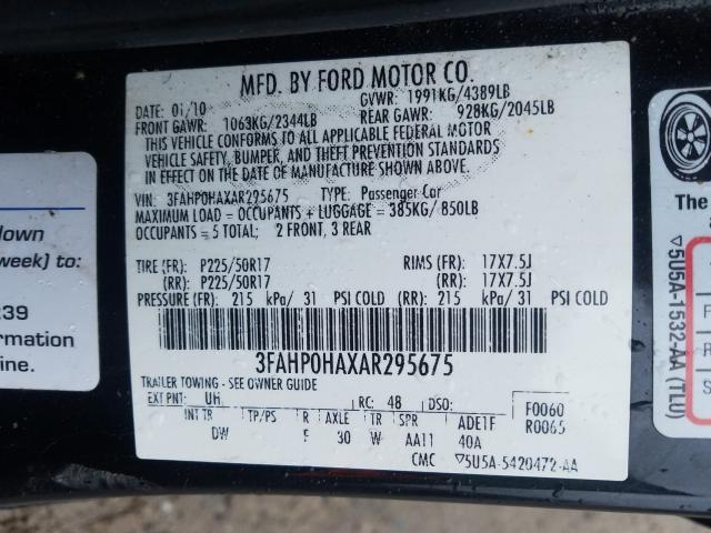 Photo 9 VIN: 3FAHP0HAXAR295675 - FORD FUSION SE 