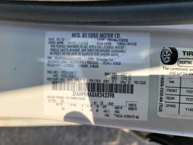 Photo 9 VIN: 3FAHP0HAXAR343398 - FORD FUSION SE 