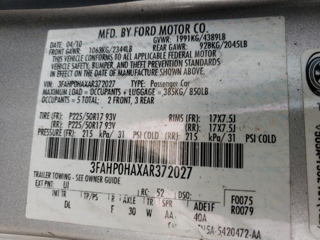 Photo 9 VIN: 3FAHP0HAXAR372027 - FORD FUSION SE 