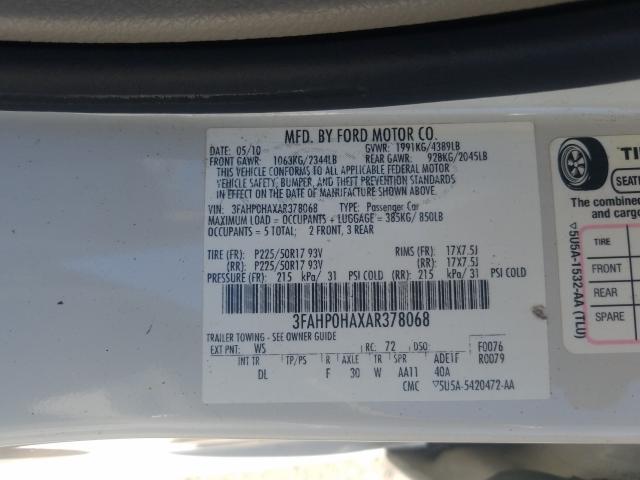 Photo 9 VIN: 3FAHP0HAXAR378068 - FORD FUSION SE 