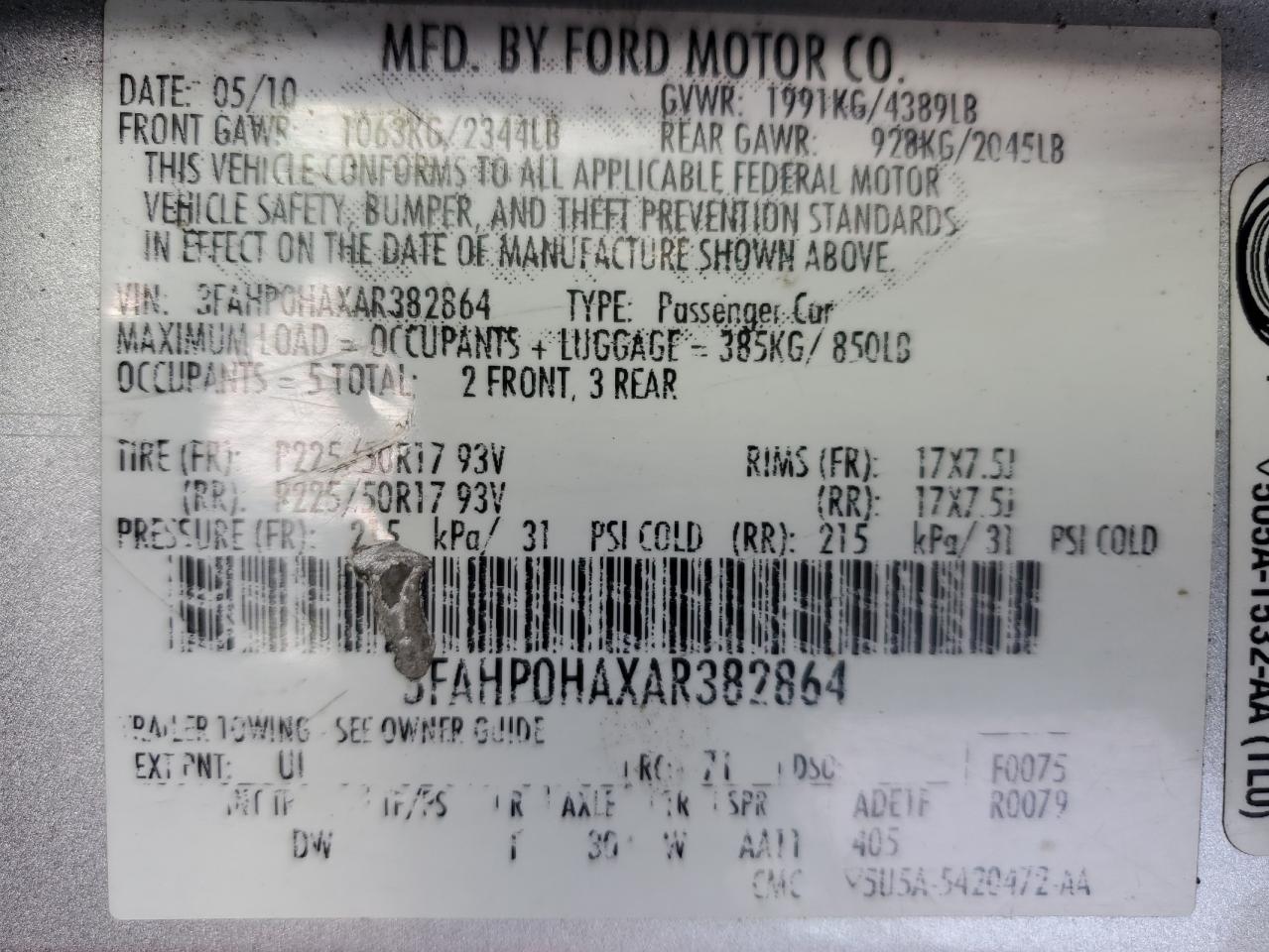 Photo 11 VIN: 3FAHP0HAXAR382864 - FORD FUSION 