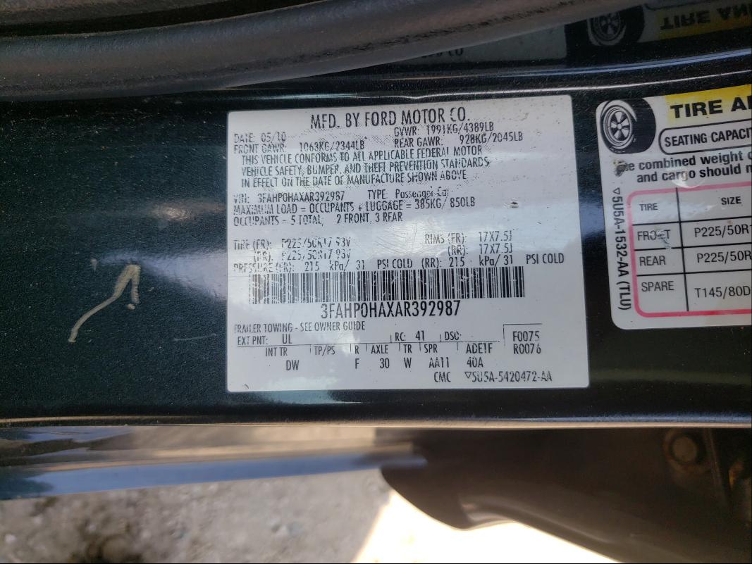 Photo 9 VIN: 3FAHP0HAXAR392987 - FORD FUSION SE 