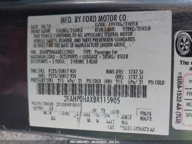 Photo 8 VIN: 3FAHP0HAXBR115905 - FORD FUSION 