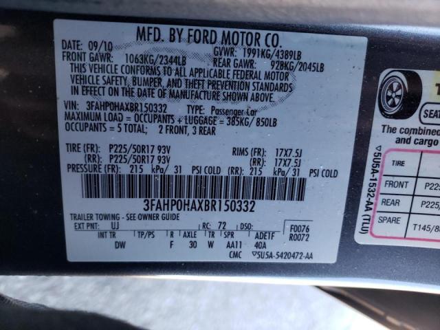 Photo 9 VIN: 3FAHP0HAXBR150332 - FORD FUSION SE 