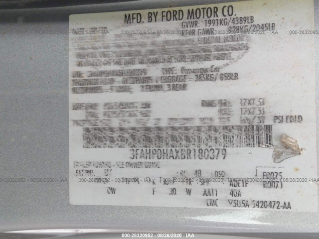 Photo 8 VIN: 3FAHP0HAXBR180379 - FORD FUSION 