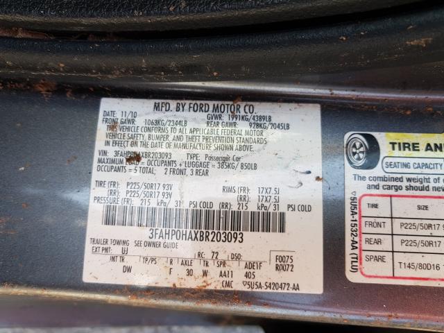 Photo 9 VIN: 3FAHP0HAXBR203093 - FORD FUSION SE 