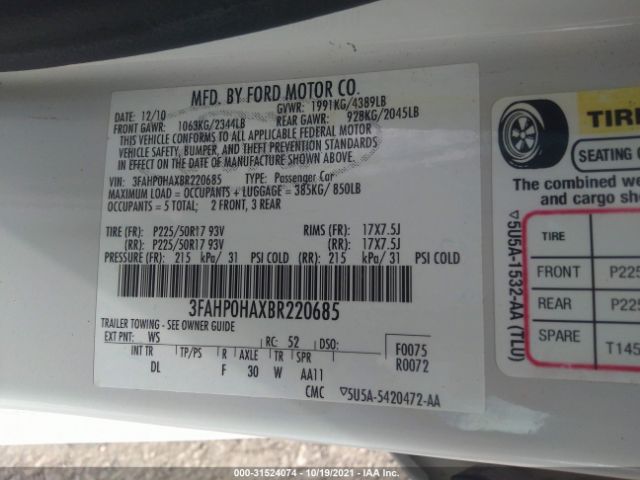 Photo 8 VIN: 3FAHP0HAXBR220685 - FORD FUSION 