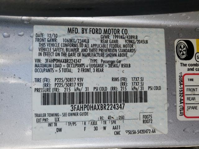 Photo 9 VIN: 3FAHP0HAXBR224347 - FORD FUSION SE 