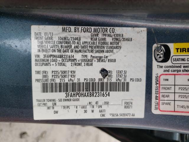 Photo 9 VIN: 3FAHP0HAXBR231654 - FORD FUSION 