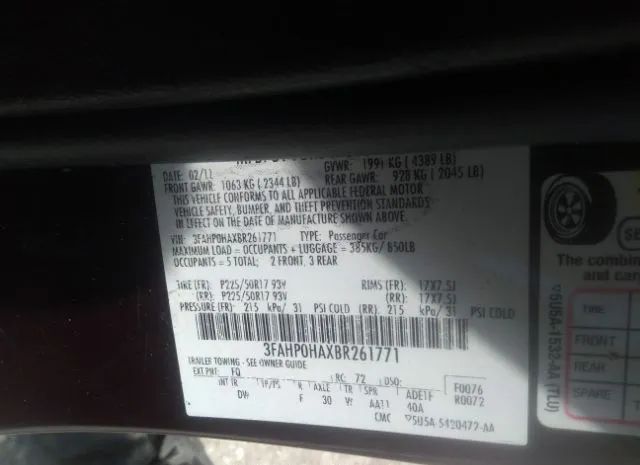 Photo 8 VIN: 3FAHP0HAXBR261771 - FORD FUSION 