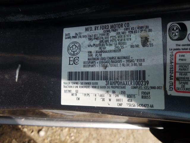 Photo 9 VIN: 3FAHP0HAXCR100239 - FORD FUSION SE 