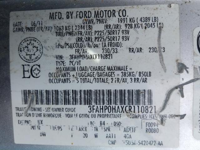 Photo 9 VIN: 3FAHP0HAXCR110821 - FORD FUSION SE 