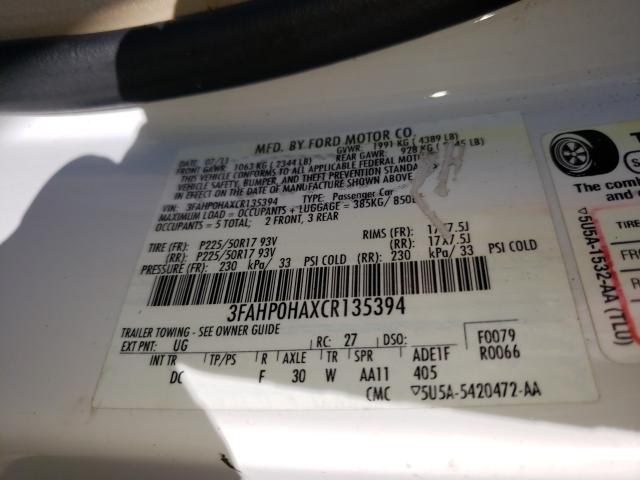 Photo 9 VIN: 3FAHP0HAXCR135394 - FORD FUSION SE 