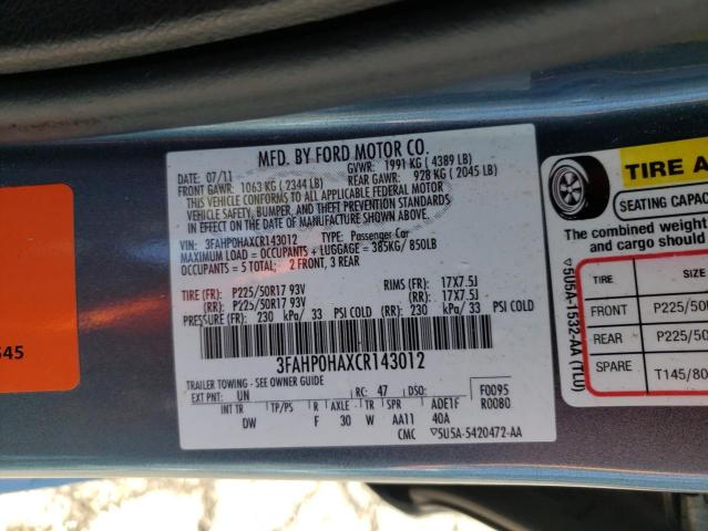 Photo 9 VIN: 3FAHP0HAXCR143012 - FORD FUSION SE 