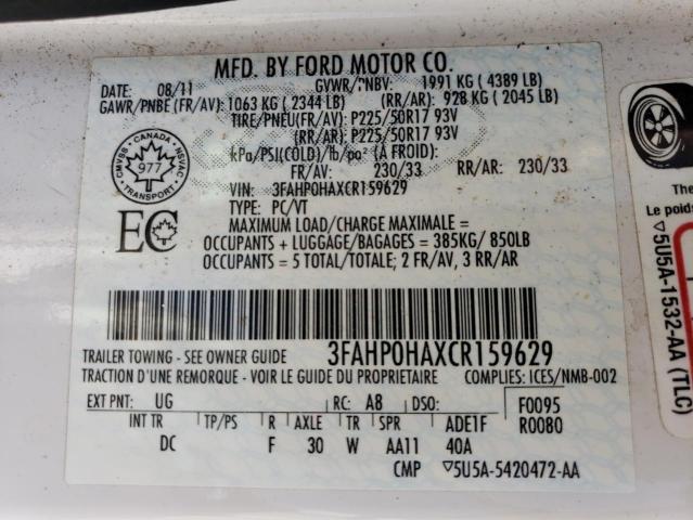 Photo 11 VIN: 3FAHP0HAXCR159629 - FORD FUSION SE 